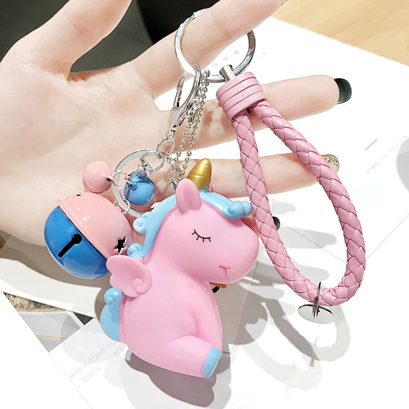 Unicorn Bell Keychains Student Bag/Key/Car Decoration Pendant Woven Leather Keyring