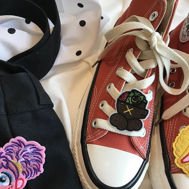 Canvas  shoe lace embroidery patch big eyes cute butterfly embroidered patch