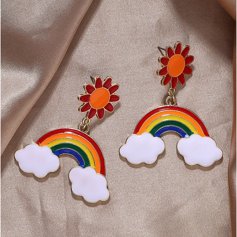Hot sale ready stock enamel Rainbow earring stud