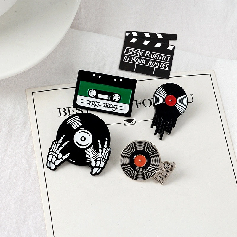 CD phonograph vinyl ghost finger badge lapel pins