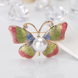 Colorful Fashion Butterfly Brooch with Pearl for Women