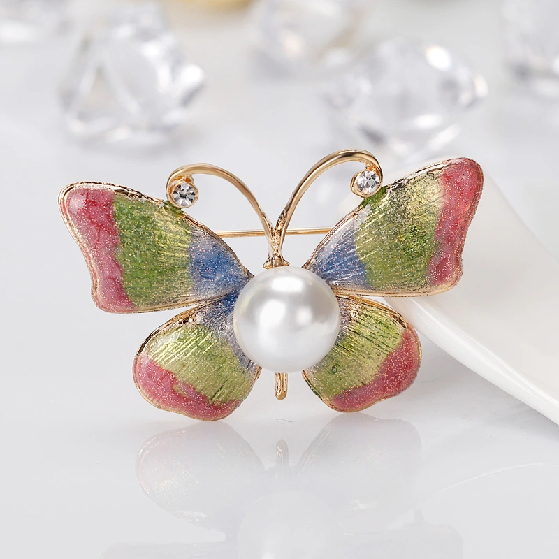 Colorful Fashion Butterfly Brooch with Pearl for Women