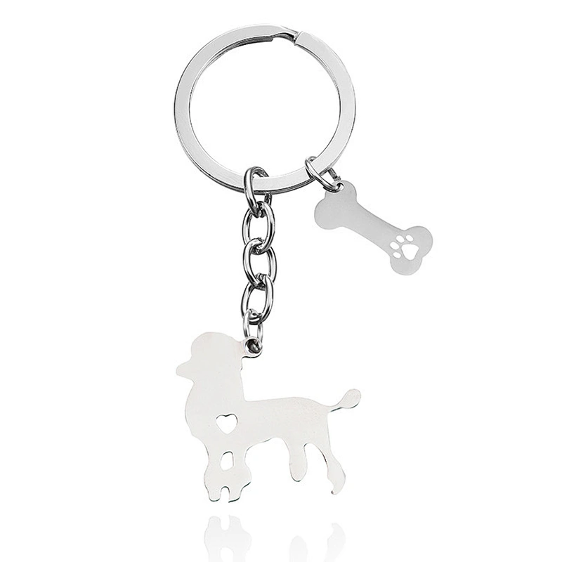 Stainless Steel Pendant Man Keychain Custom Logo Dog Pet Keychains with Bone