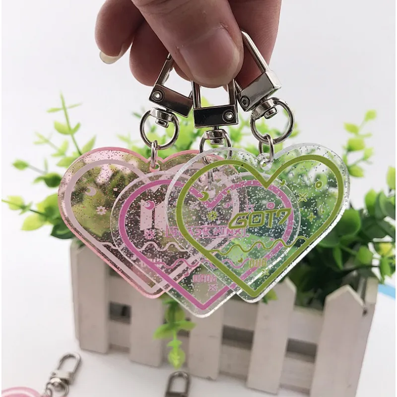 Custom Heart Shaped printed logo acrylic keychain