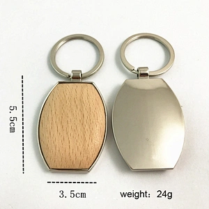 Metal Frame Wooden Key Chain Blank Wood Keychain Custom Logo