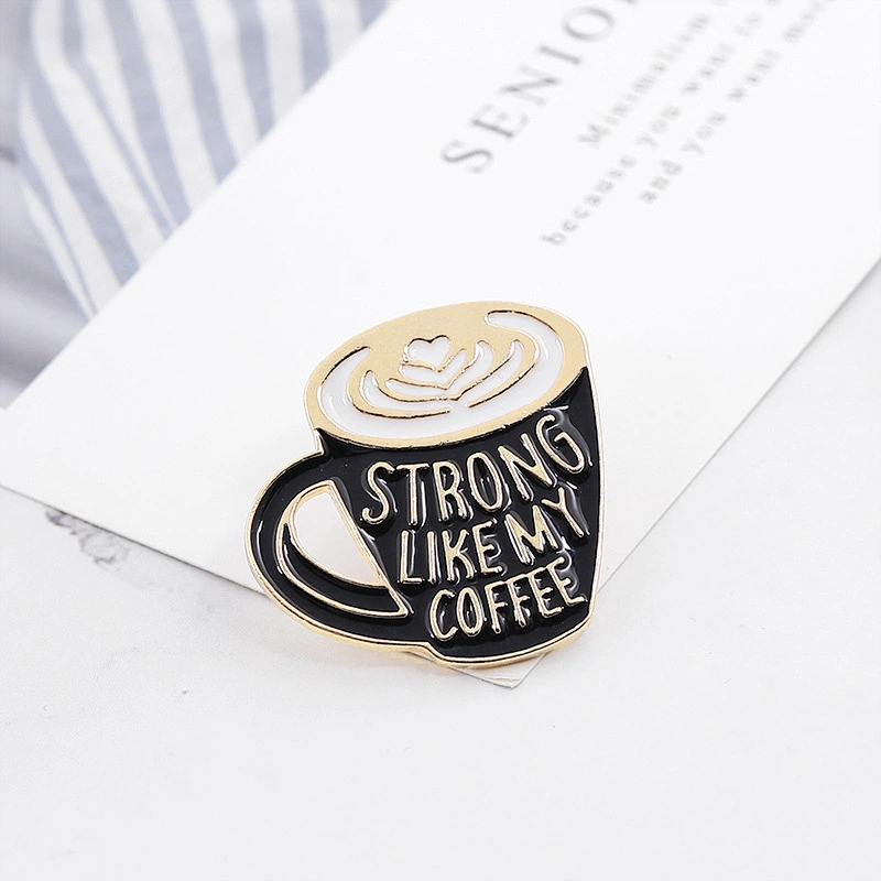 Gold Metal Black Pins Coffee Cup Soft Enamel Pin Coffee