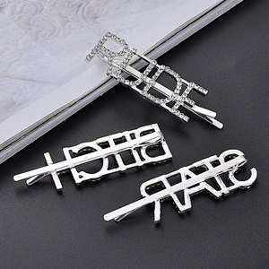 Korea Fashion Girls Silver Diamond Hair Pins with Words Hair Accessories