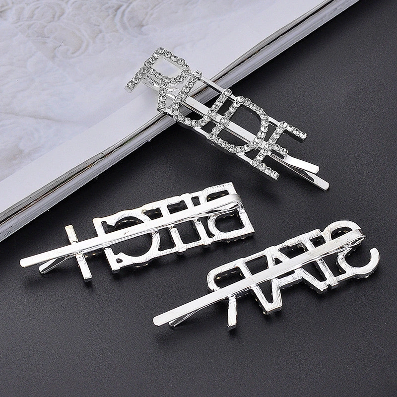 Korea Fashion Girls Silver Diamond Hair Pins with Words Hair Accessories