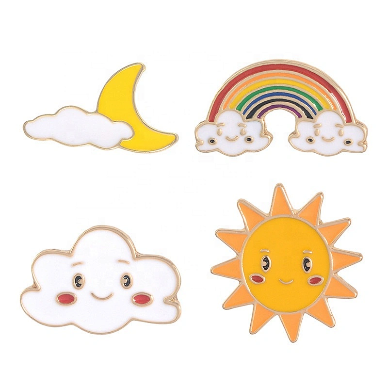 Cute smile sun crescent moon rainbow clouds lapel pins