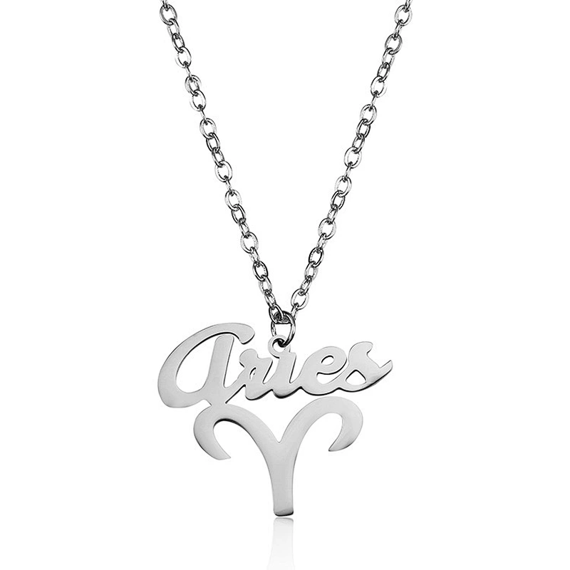 New Twelve Constellation Necklace Fashion Stainless Steel 12 Zodiac Sign Men Women  Necklace