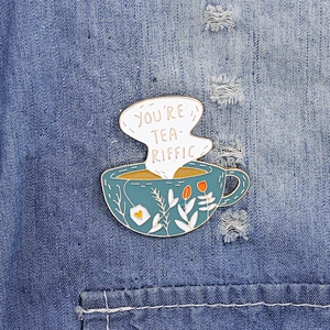 Creative Letter you re tea riffic Soft Enamel Coffee Cup Lapel Pin