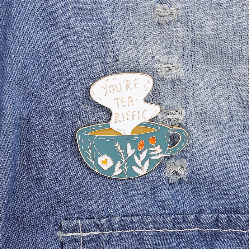 Creative Letter you re tea riffic Soft Enamel Coffee Cup Lapel Pin