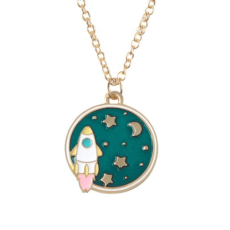 Astronaut in space planet pendant gold necklace accept custom