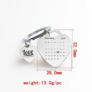 Valentine's Day Birthday Anniversary Custom Gifts Stainless Steel Metal Calendar Keychain