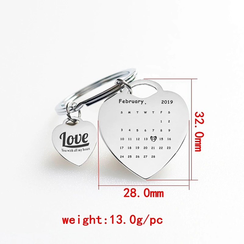 Valentine's Day Birthday Anniversary Custom Gifts Stainless Steel Metal Calendar Keychain