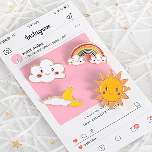 Cute smile sun crescent moon rainbow clouds lapel pins