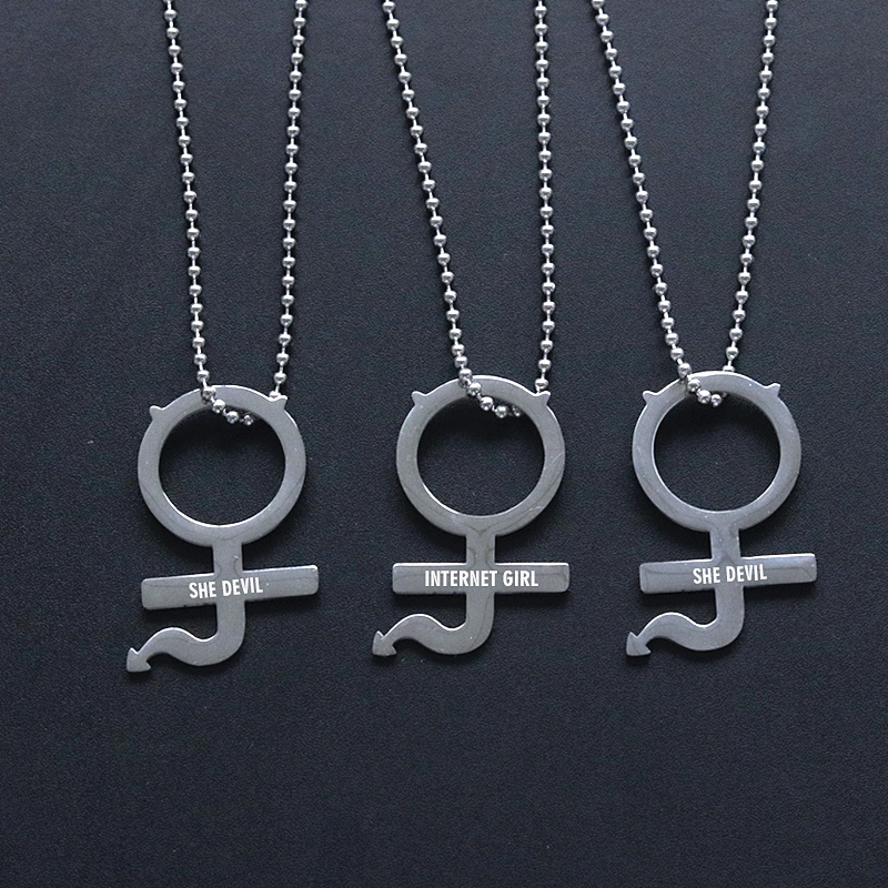 Hot Sale European and American Punk Style SHE DEVIL Pendant Stainless Steel INTERNET GIRL Necklace