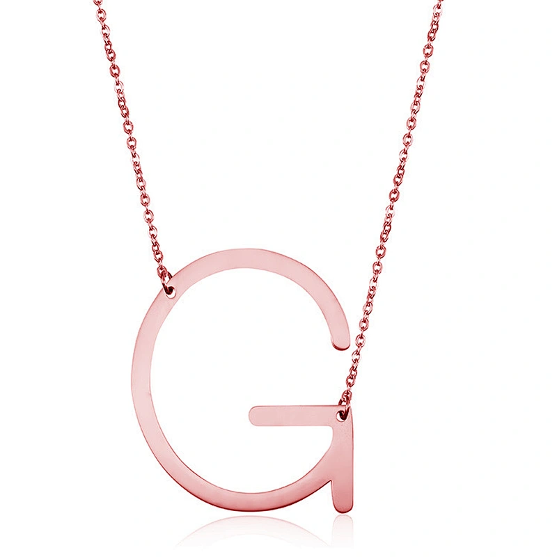 26 English Alphabet Rose Gold Letter Stainless Steel Necklace Pendant