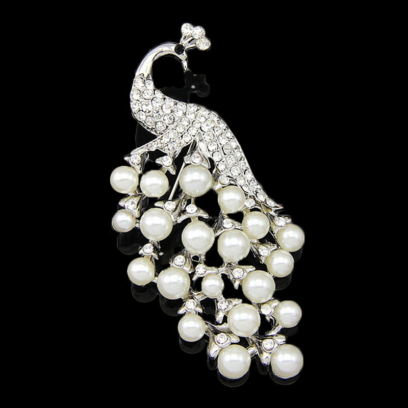 Delicate Gold Plated Brooch Peacock Brooch White Pearl Fashion Brooch for Ladies