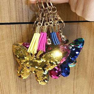 Double-sided Reflective Sequin Butterfly Tassel Keychain Pendant