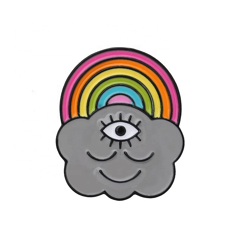 Rainbow badge eye grey cloud white mushroom clouds lapel pin