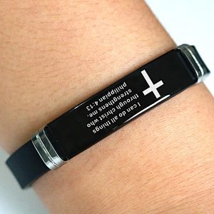 Christian Bible Scripture Bracelet Stainless Steel Love Never Fails Silicone Strap Men Silver Bracelets