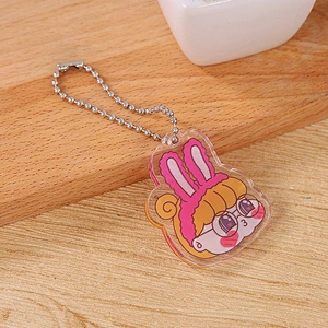Korean Style Cute Acrylic Double Sides Bead Keychain Custom Cartoon Keychain Manufacturer