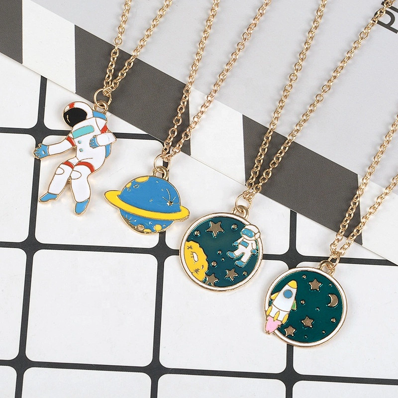 Astronaut in space planet pendant gold necklace accept custom