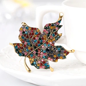 Maple Leaf Pins and Brooches Colorful Rhinestone Badge Pins Brooch Pin Women