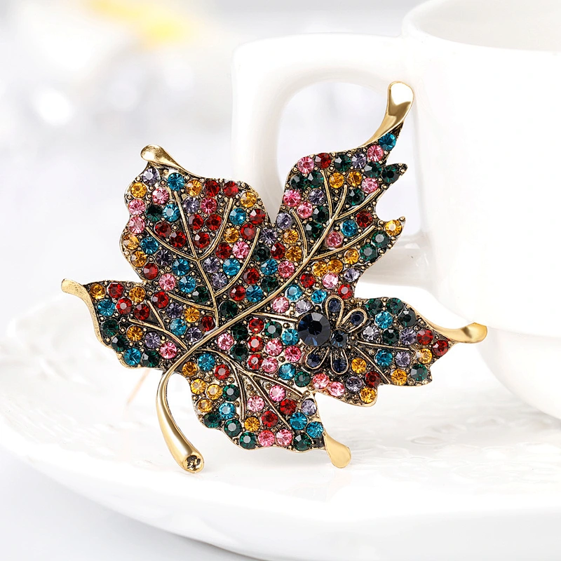 Maple Leaf Pins and Brooches Colorful Rhinestone Badge Pins Brooch Pin Women