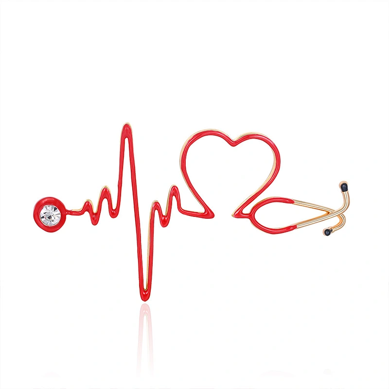 New Personality Ladies Electrocardiogram Oil Drop Safety Pin Brooch Doctor Brooch Pin