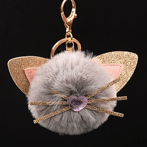 Cute Kitten Plush Key Chain Animal Cat Girl Fur Ball Pom Pom Keychain Pendant