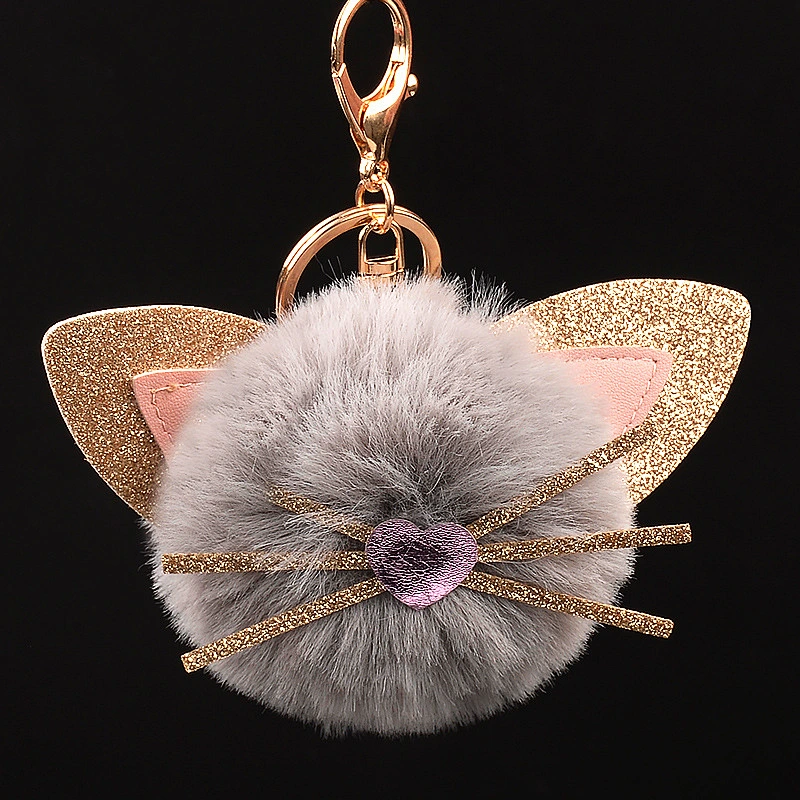 Cute Kitten Plush Key Chain Animal Cat Girl Fur Ball Pom Pom Keychain Pendant