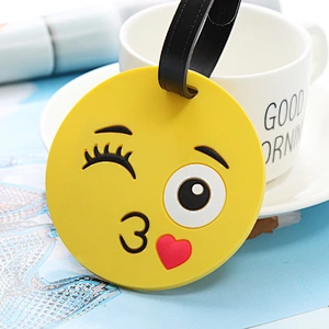 Cartoon Emoji Face Soft PVC Luggage Tags Round Silicone Luggage Tag Custom