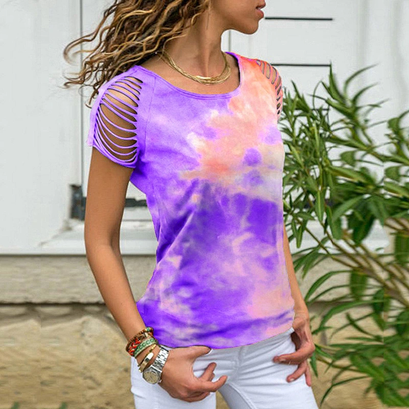 Tie dye T Shirts Ripped Short Sleeve T-shirt Women
