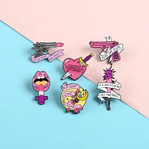 Fight like a girl lipstick gun heart shape feminism lapel pins