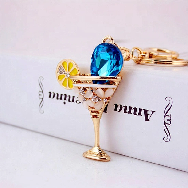 Lemon juice drink cocktail glass crystal gablet hang bag decoration charms keychain