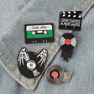 CD phonograph vinyl ghost finger badge lapel pins
