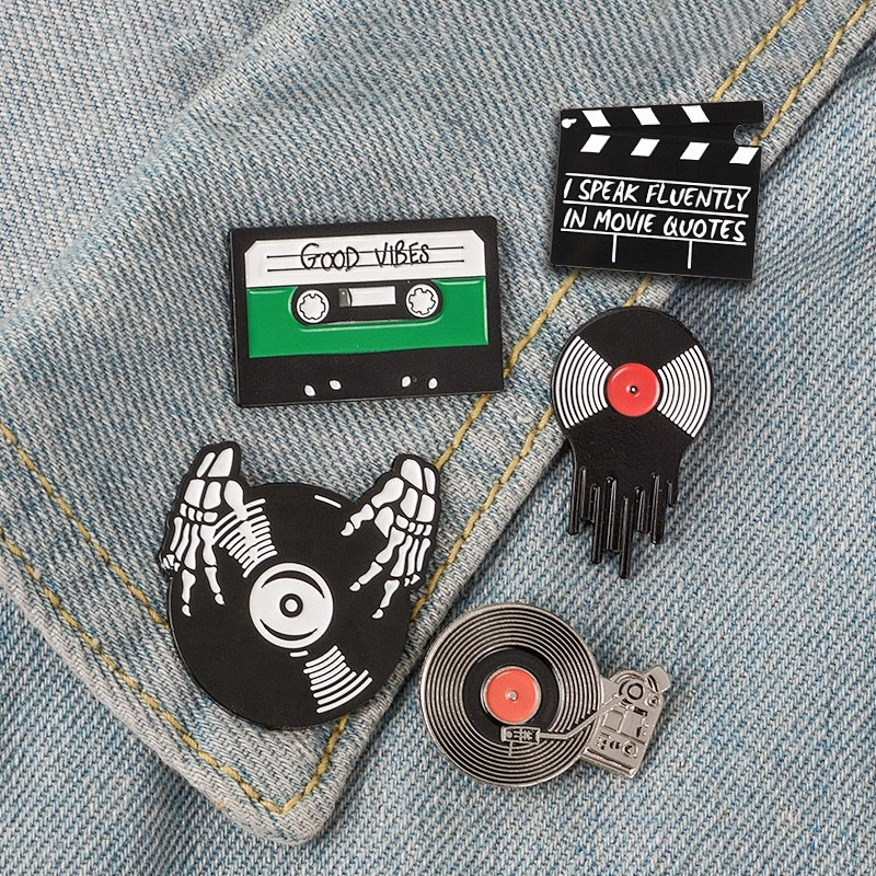 CD phonograph vinyl ghost finger badge lapel pins