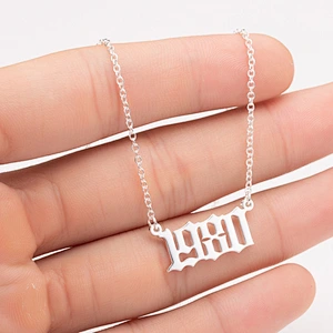 Year 1980-2019 Stainless Steel Men Women Gold Silver Birth Year Necklace Pendant