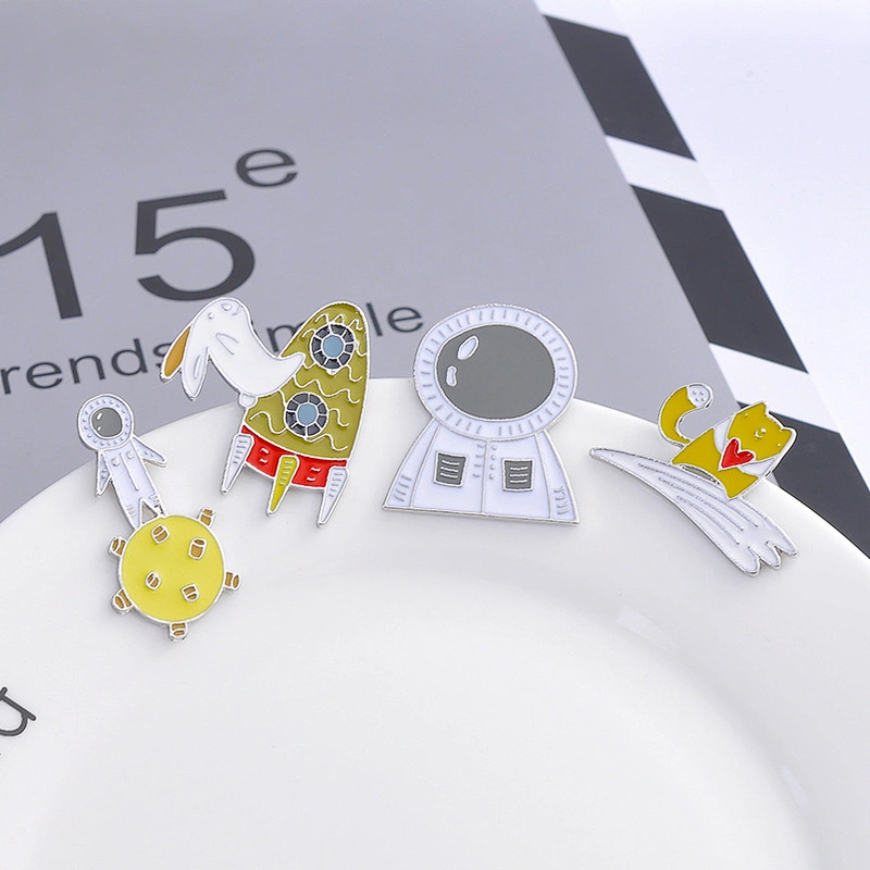Cartoon Moon Astronaut Brooch Cute Rocket Rabbit Cat Space Enamel Pin Badge
