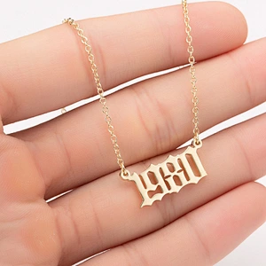 Year 1980-2019 Stainless Steel Men Women Gold Silver Birth Year Necklace Pendant