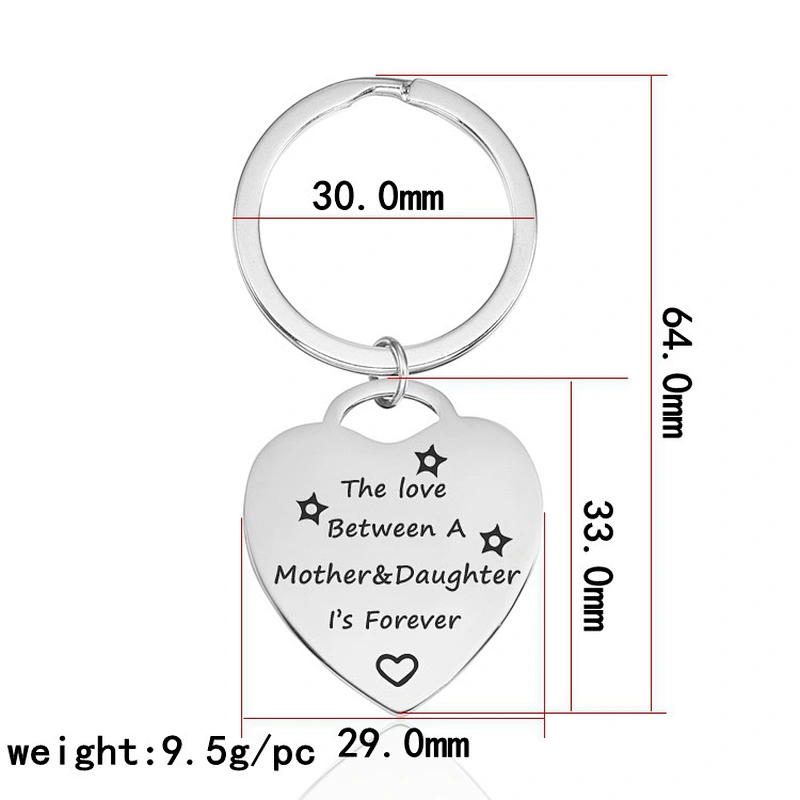 Stainless Steel Metal Heart Keychain Mother's Day Love Pendant for Keys