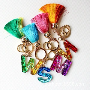 Gradient colors 26 letters A-Z gold starfish foil drops glitter resin acrylic keyring
