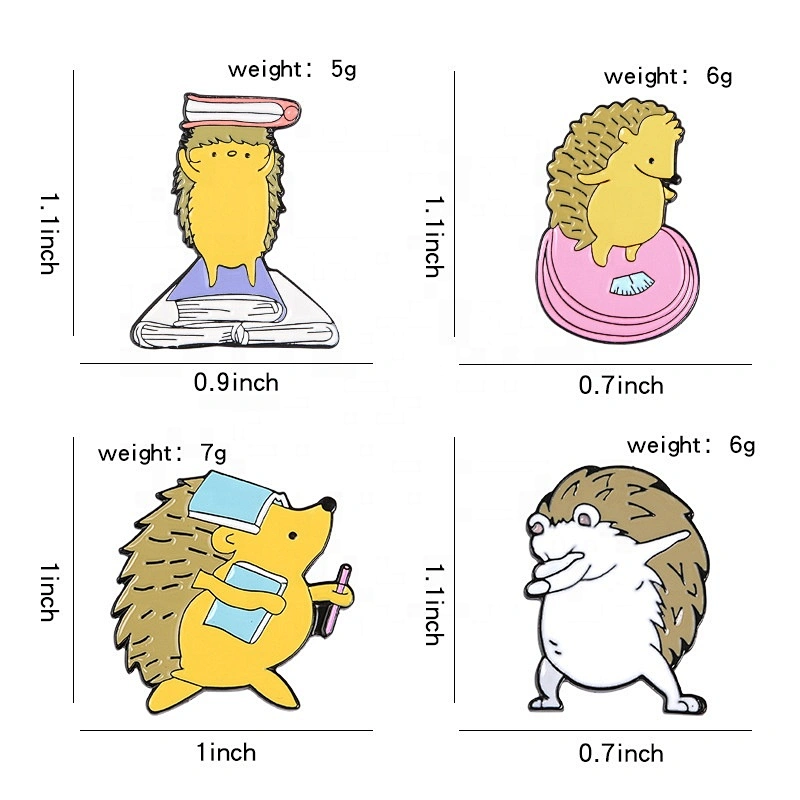 Cute hedgehog read book pins weighing weight go school hedgehog animal lapel pin