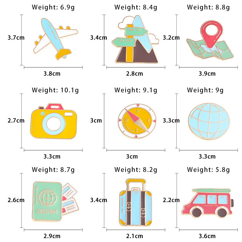 Map Compass Airplane Pin Cartoon Road Sign Camera Earth Custom Travel Clothes Lapel Pins Enamel