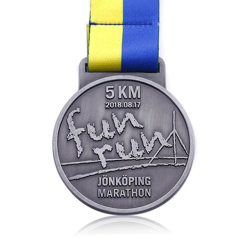 cheap metal blank Gold Silver Bronze Marathon Sports Medals Custom Medal with ribbon hanger