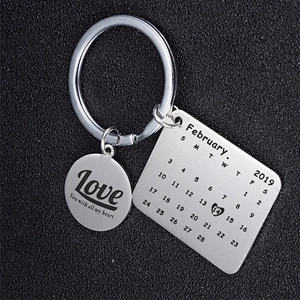 Valentine's Day Birthday Anniversary Custom Gifts Stainless Steel Metal Calendar Keychain