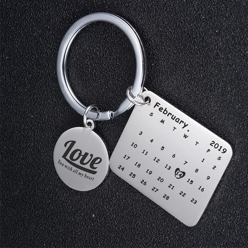 Valentine's Day Birthday Anniversary Custom Gifts Stainless Steel Metal Calendar Keychain