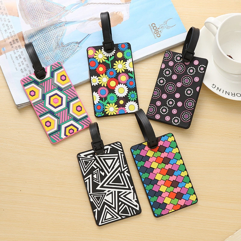 Fashion Colorful Geometric Pattern Luggage Tags Soft PVC Wholesale Customized Luggage Tag
